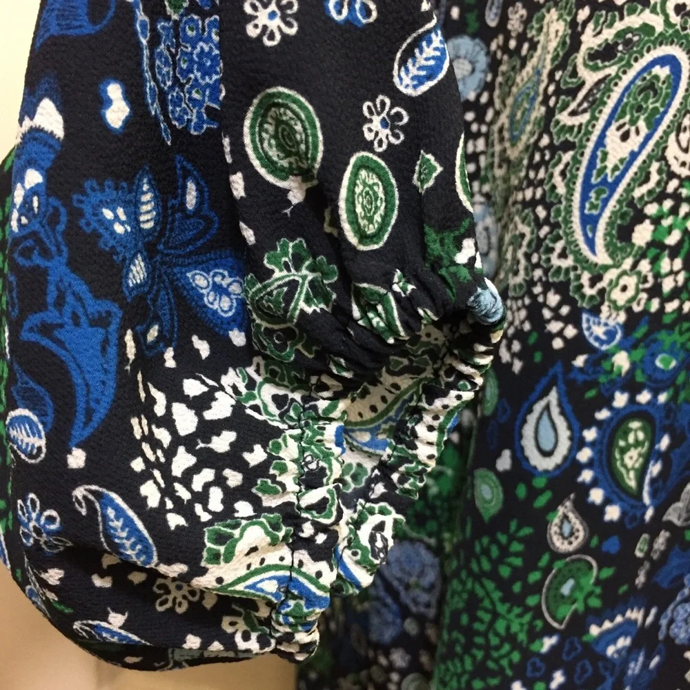 Michael Kors‎ Paisley Floral True Navy Blue Top M